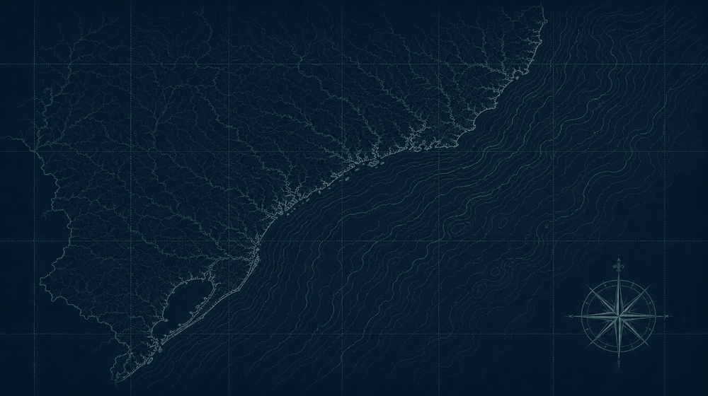 Mapa estilizado da costa Sudeste e Sul do Brasil, área de aplicação do tamanho mínimo da corvina e Lagoa dos Patos