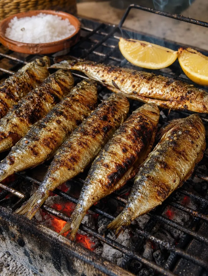 Sardinha grelhada na brasa com limão